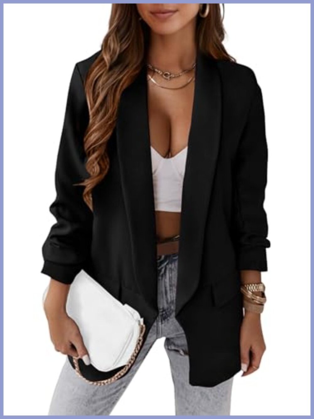 Women's Business Casual Open Front Blazer Long Sleeve Lapel Jacket
